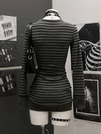 StreetHx Women's Casual Striped V-Neck Long Sleeve Short Dress