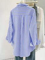 Women's Casual Basic Striped Pointed Collar Long Sleeve Shirt Blouse With Button Pockets, Suitable For Daily Office Wear, Autumn/Winter/Spring