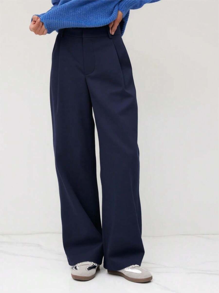 Vela Rue Minimalist Design Jumpsuit Pants, Hook & Zipper Closure, Thin Solid Green Straight Leg Trousers, Flattering Wide Leg, Fashionable All Season