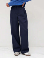 Vela Rue Minimalist Design Jumpsuit Pants, Hook & Zipper Closure, Thin Solid Green Straight Leg Trousers, Flattering Wide Leg, Fashionable All Season