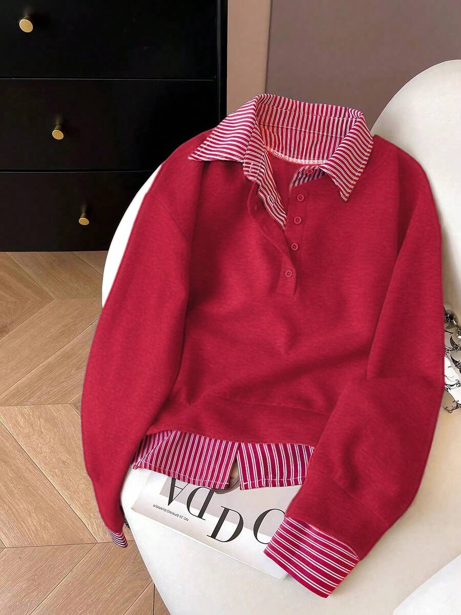 Airaco Women's Contrast Color Block Collar Long Sleeve Half-Zip Casual Pullover Sweatshirt