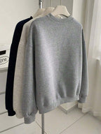 HoodieWomen Gray Rib-Knit Pullover Sweatshirt With Long Sleeve Round Neck And Paris Embroidery Casual Fits, Featuring A Comfortable Round Neck And Long Sleeves With Rib-Knit Details For Everyday WearLoose And Comfortablewinter Clothes For Women