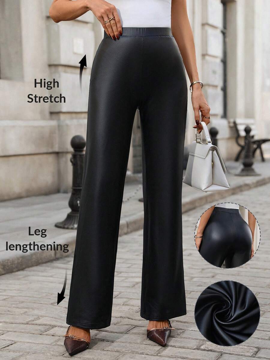 SHEIN Clasi Summer Elegant Women's Plaid Printed Elastic Knitted Pants, Suitable For Various Occasions, Suitable For Summer Vacation, Elegant Travel, And Daily Commuting Business Casual Woman