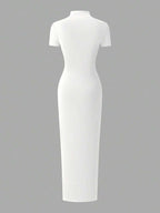 EARO Women's Long Slit Bodycon Dress, High-End Elegant Fashion Casual Versatile Layering Dress, TighRucheded Long Sleeve High Neck Knit Stretchy Mini Dress