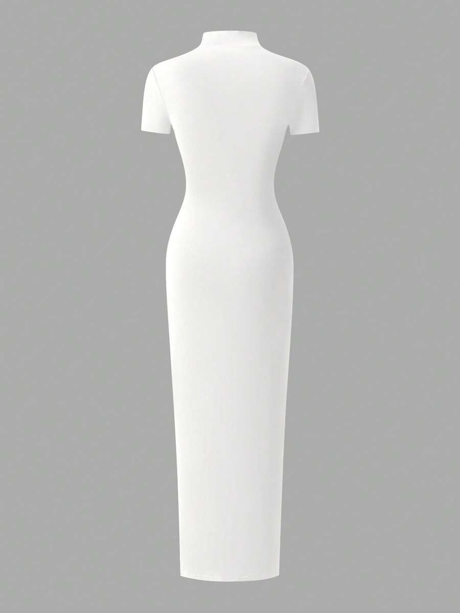 EARO Women's Long Slit Bodycon Dress, High-End Elegant Fashion Casual Versatile Layering Dress, TighRucheded Long Sleeve High Neck Knit Stretchy Mini Dress