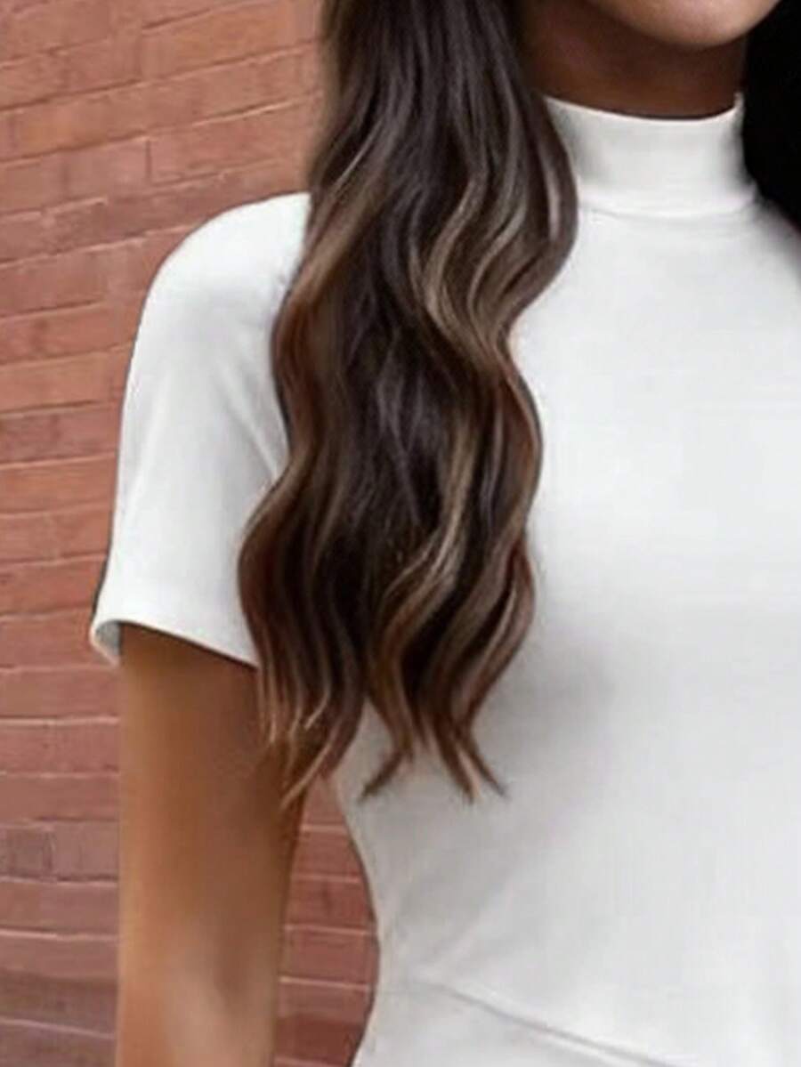 EARO Women's Long Slit Bodycon Dress, High-End Elegant Fashion Casual Versatile Layering Dress, TighRucheded Long Sleeve High Neck Knit Stretchy Mini Dress