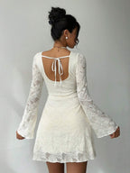 Aloruh Women's Romantic Elegant Lukea Lace Long Sleeve Mini Dress Cream,Women Dating Dress,Women Night Out Dress,Summer Dresses For Women, Honeymoon Outfits Woman .Women Wedding Guest Dress. Island Vacation Outfits,Wedding Guest Dress Women ,Sun Dresses For Women ,Elegant Dresses For Party, Birthday Dresses For Women,White Dresses For Women,Id AI-Adha , AI-Adha Party