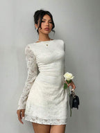 Aloruh Women's Romantic Elegant Lukea Lace Long Sleeve Mini Dress Cream,Women Dating Dress,Women Night Out Dress,Summer Dresses For Women, Honeymoon Outfits Woman .Women Wedding Guest Dress. Island Vacation Outfits,Wedding Guest Dress Women ,Sun Dresses For Women ,Elegant Dresses For Party, Birthday Dresses For Women,White Dresses For Women,Id AI-Adha , AI-Adha Party
