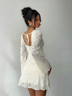 Aloruh Women's Romantic Elegant Lukea Lace Long Sleeve Mini Dress Cream,Women Dating Dress,Women Night Out Dress,Summer Dresses For Women, Honeymoon Outfits Woman .Women Wedding Guest Dress. Island Vacation Outfits,Wedding Guest Dress Women ,Sun Dresses For Women ,Elegant Dresses For Party, Birthday Dresses For Women,White Dresses For Women,Id AI-Adha , AI-Adha Party