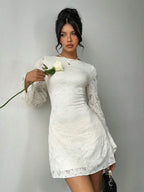 Aloruh Women's Romantic Elegant Lukea Lace Long Sleeve Mini Dress Cream,Women Dating Dress,Women Night Out Dress,Summer Dresses For Women, Honeymoon Outfits Woman .Women Wedding Guest Dress. Island Vacation Outfits,Wedding Guest Dress Women ,Sun Dresses For Women ,Elegant Dresses For Party, Birthday Dresses For Women,White Dresses For Women,Id AI-Adha , AI-Adha Party
