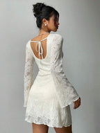 Aloruh Women's Romantic Elegant Lukea Lace Long Sleeve Mini Dress Cream,Women Dating Dress,Women Night Out Dress,Summer Dresses For Women, Honeymoon Outfits Woman .Women Wedding Guest Dress. Island Vacation Outfits,Wedding Guest Dress Women ,Sun Dresses For Women ,Elegant Dresses For Party, Birthday Dresses For Women,White Dresses For Women,Id AI-Adha , AI-Adha Party