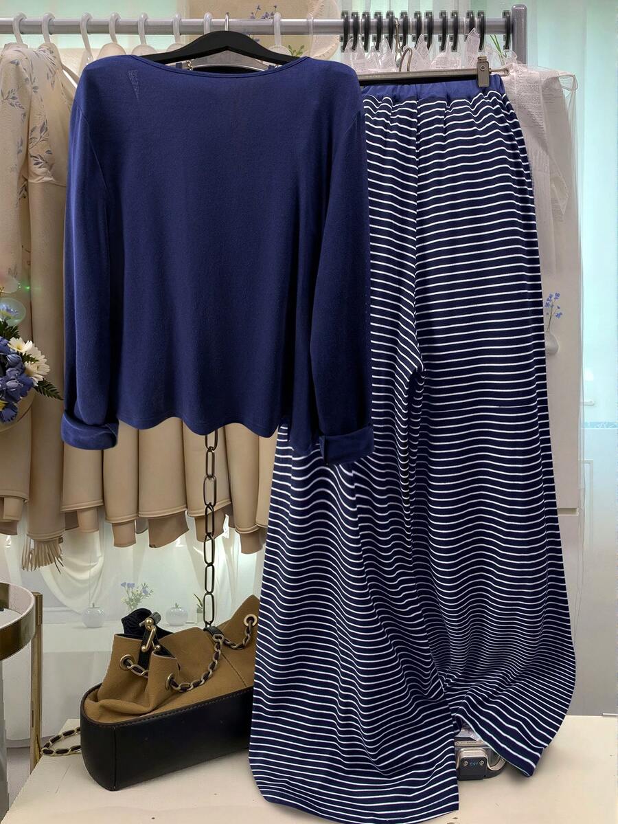 GlowEve CURVE Plus Size Solid Color Knit Cardigan, Front Button Closure, Striped Fitted Drawstring Decor, Elegant Casual Commute Outerwear