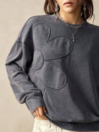 Bohemela Regular Women's Casual Solid Color Embroidery Design Crew Neck Loose Knit Sweatshirt, Long Sleeve In Fall/Winter