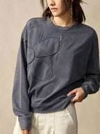 Bohemela Regular Women's Casual Solid Color Embroidery Design Crew Neck Loose Knit Sweatshirt, Long Sleeve In Fall/Winter