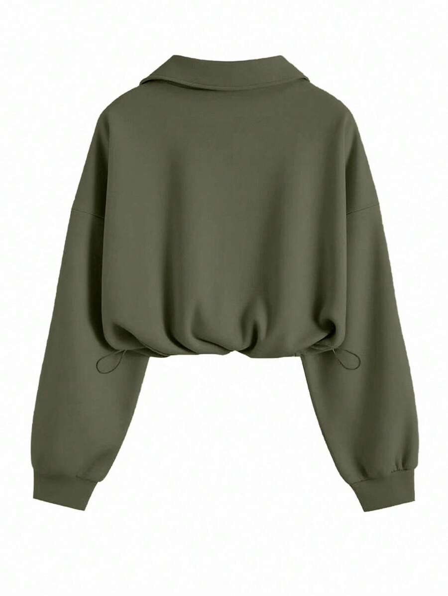 Airaco Women's Solid Color Drop Shoulder Long Sleeve Vintage American Style Half Zip Niche Sweatshirt Pullover Fall