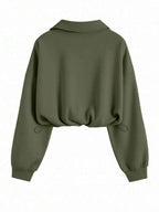 Airaco Women's Solid Color Drop Shoulder Long Sleeve Vintage American Style Half Zip Niche Sweatshirt Pullover Fall