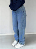 NVFelix Women's Loose Straight Leg Jeans, Distressed Wash, Elegant & Fashionable, Y2K Outdoor Style, Blue, Suitable For Winter, Thanksgiving And New Year Wear