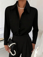 Classic Women's Black Button Detail Long Sleeve Regular Collar Shirt