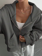Livesso Women's Minimalist Solid Color Zip-Up Sweatshirt, Autumn Jacket Hoodies
