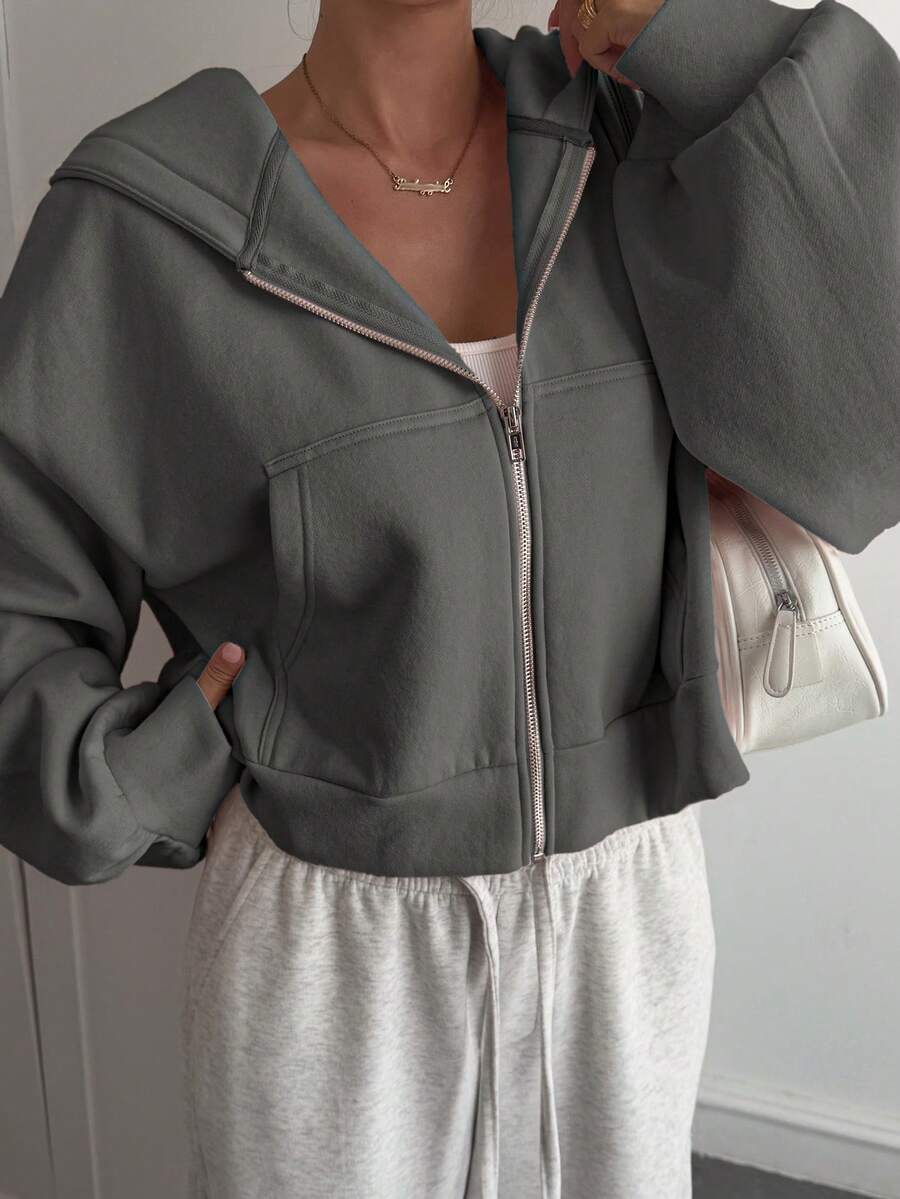 Livesso Women's Minimalist Solid Color Zip-Up Sweatshirt, Autumn Jacket Hoodies