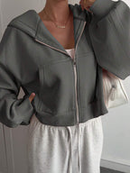 Livesso Women's Minimalist Solid Color Zip-Up Sweatshirt, Autumn Jacket Hoodies