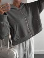 Livesso Women's Minimalist Solid Color Zip-Up Sweatshirt, Autumn Jacket Hoodies