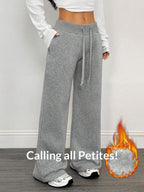SHEIN PETITE Comfortable And Casual Plain Knitted Low-Rise Wide-Leg Women's Sweatpants Baggy