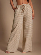 SHEIN SXY Women's Comfortable Casual Simple Low Waist Drawstring Wide Leg Pants Striped Pants Set Comfy Pants Set Women Lounge Pants Set