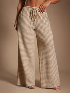 SHEIN SXY Women's Comfortable Casual Simple Low Waist Drawstring Wide Leg Pants Striped Pants Set Comfy Pants Set Women Lounge Pants Set