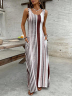 EMERY ROSE Women's Retro Striped Sleeveless Round Neck Dress