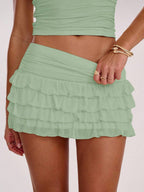 SHEIN BAE Women's Fashionable Sexy Multi-Layer Ruffle Hem Mini Skirt, Summer,Valentine's Day,Valentine Outfits For Women