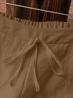 SHEIN Tall Women's Elegant French Style Vacation Casual Linen-Look White Lining Pocket Pants