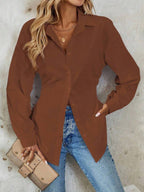 Airlisse Women's French Elegant Casual Cinched Waist Ruched Long Sleeve White Blouse, Suitable For Work And School
