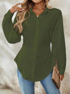 Airlisse Women's French Elegant Casual Cinched Waist Ruched Long Sleeve White Blouse, Suitable For Work And School