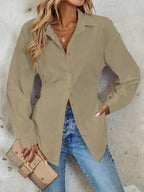 Airlisse Women's French Elegant Casual Cinched Waist Ruched Long Sleeve White Blouse, Suitable For Work And School