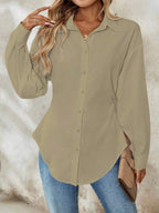 Airlisse Women's French Elegant Casual Cinched Waist Ruched Long Sleeve White Blouse, Suitable For Work And School
