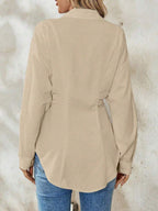 Airlisse Women's French Elegant Casual Cinched Waist Ruched Long Sleeve White Blouse, Suitable For Work And School