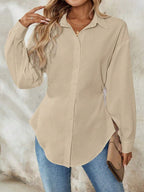 Airlisse Women's French Elegant Casual Cinched Waist Ruched Long Sleeve White Blouse, Suitable For Work And School