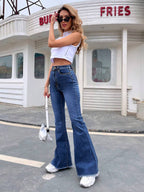 EMERY ROSE Slim Fit Flare Leg Casual Versatile Button Pocket Women Jeans