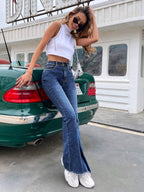 EMERY ROSE Slim Fit Flare Leg Casual Versatile Button Pocket Women Jeans