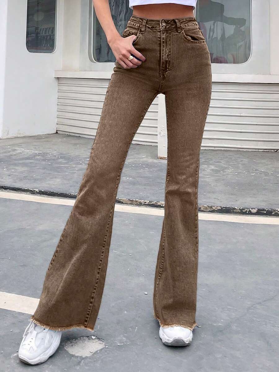 EMERY ROSE Slim Fit Flare Leg Casual Versatile Button Pocket Women Jeans