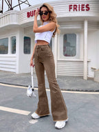 EMERY ROSE Slim Fit Flare Leg Casual Versatile Button Pocket Women Jeans