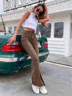 EMERY ROSE Slim Fit Flare Leg Casual Versatile Button Pocket Women Jeans