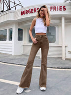 EMERY ROSE Slim Fit Flare Leg Casual Versatile Button Pocket Women Jeans