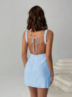 Easelle Women's Solid Color Backless Lace-Up Sleeveless Mini Summer Dress