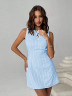 Easelle Women's Solid Color Backless Lace-Up Sleeveless Mini Summer Dress