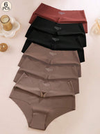 Aofeiqike 6pcs High Waist Plus Size Women Briefs, Sexy Seamless Breathable Ice Silk Panties, Comfortable Soft Hipster Underwear