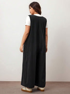 Enliva Plus Size Women's Wide Leg Jumpsuit With Tie Front And Pockets, Loose Fit, Compatible With Apple Rounded Body Shape/2026 /New Year