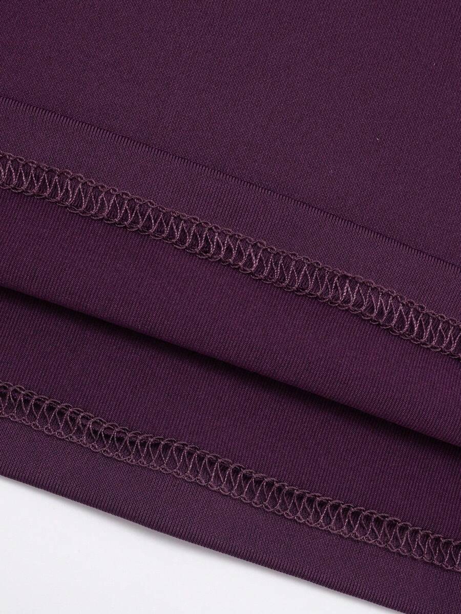 Elegant Deep V-Neck Purple Red Knit Long Sleeve Top, Flared Sleeve Design, Medium Stretch, Suitable For Women Going Out, Spring And Summer