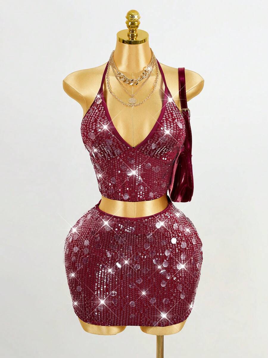 BamGleam Sequin Mini Bodycon Skirt For Holiday Party Clothes